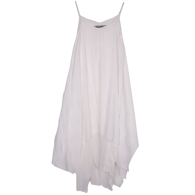 Spaghetti Strap Plain Asymmetrical Midi A-Line Dress