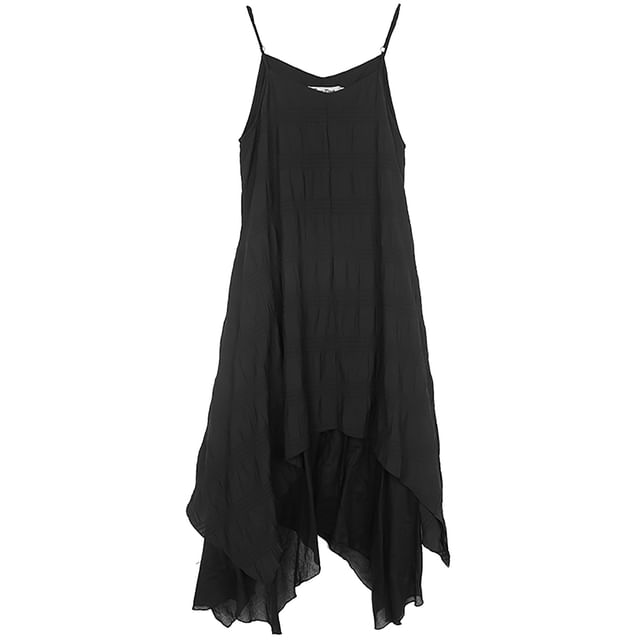 Spaghetti Strap Plain Asymmetrical Midi A-Line Dress