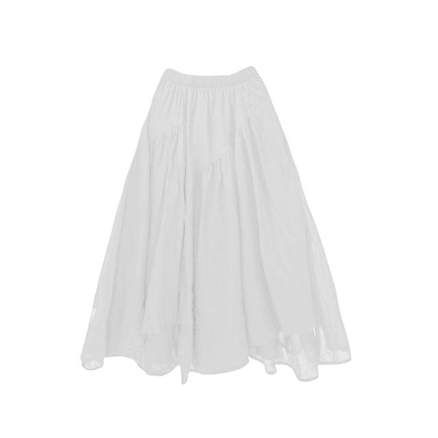 Elastic Waist Asymmetric Panel Midi Skirt