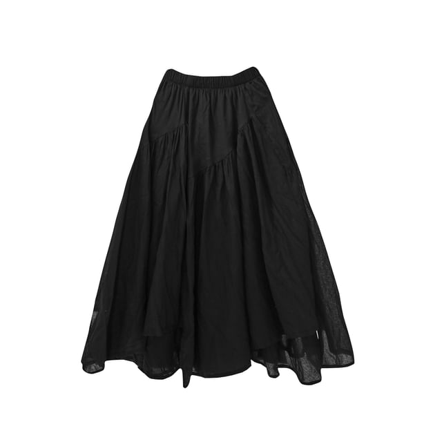 Elastic Waist Asymmetric Panel Midi Skirt