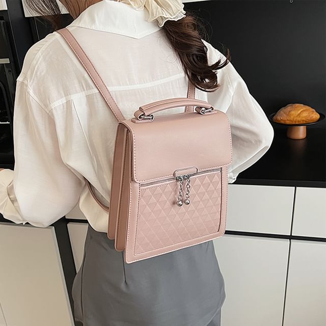Faux Flap Leather Backpack Plain