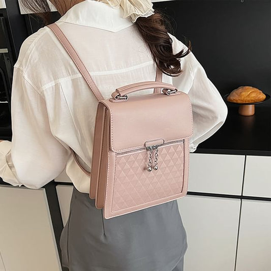 Faux Flap Leather Backpack Plain