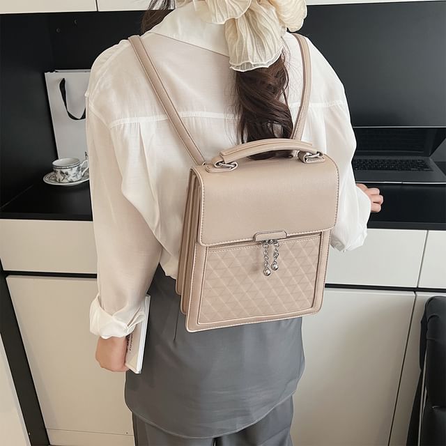 Faux Flap Leather Backpack Plain