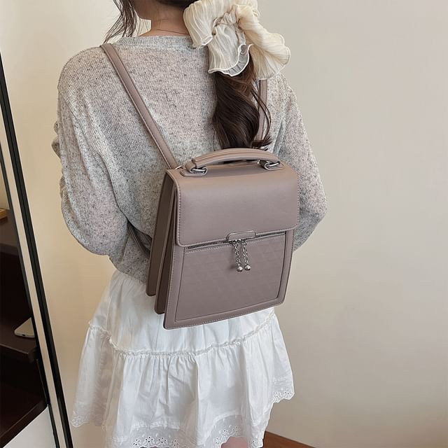 Faux Flap Leather Backpack Plain