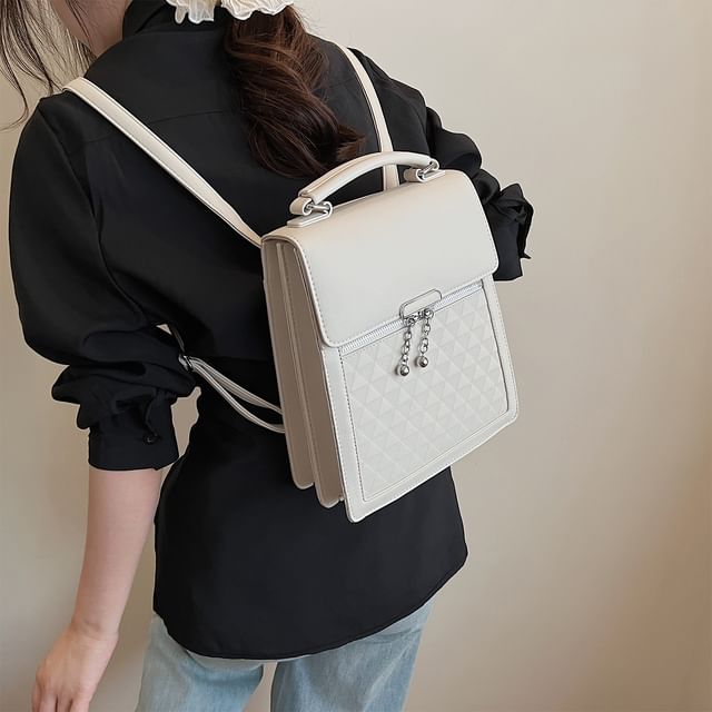 Faux Flap Leather Backpack Plain