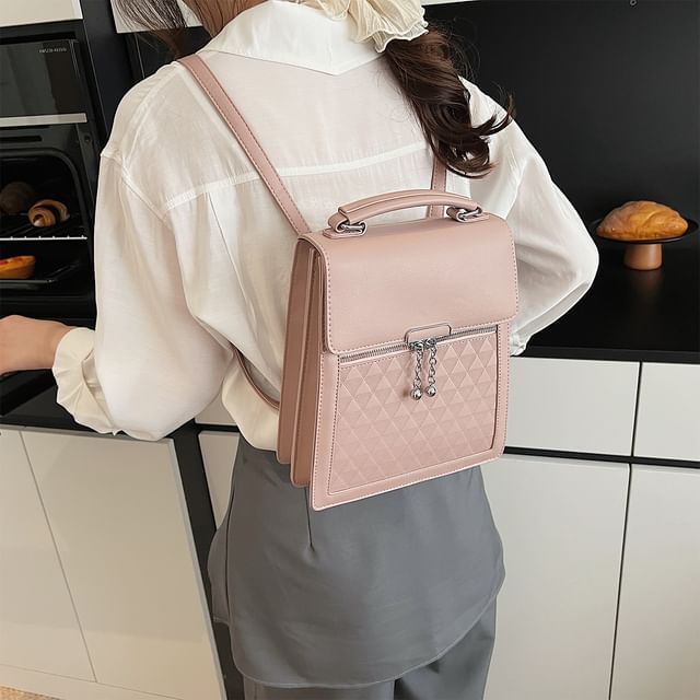 Faux Flap Leather Backpack Plain