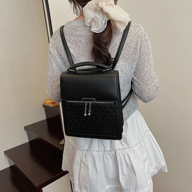 Faux Flap Leather Backpack Plain