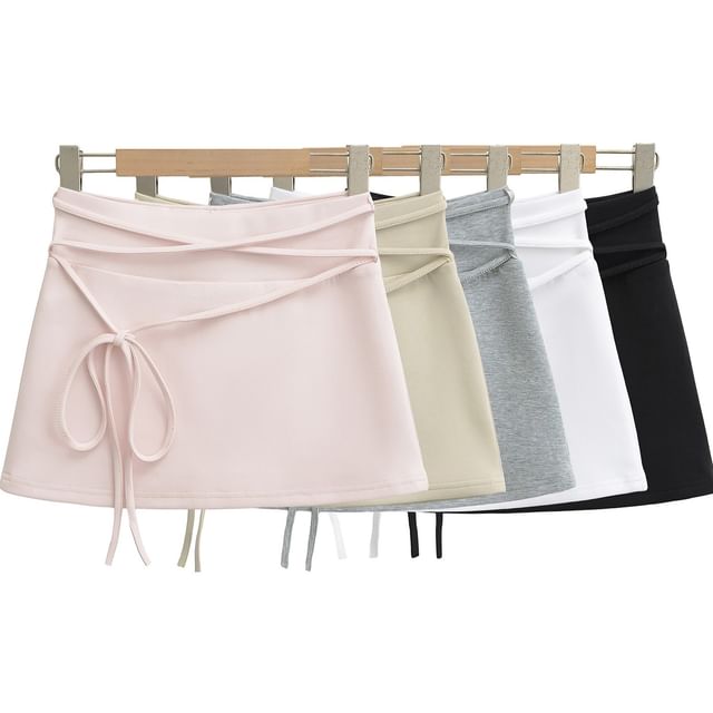 High-Rise Lace-Up Mini A-Line Skirt
