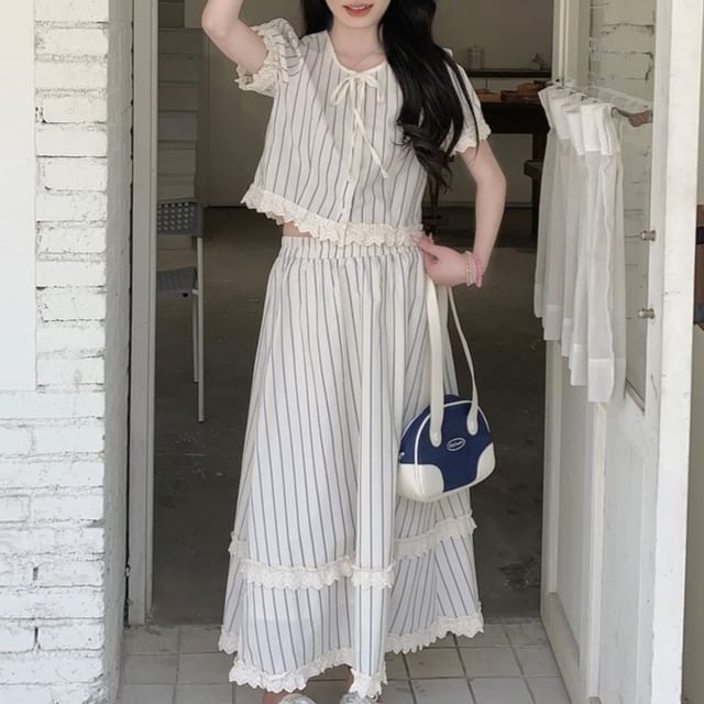 Striped Button Top & Maxi Skirt Ensemble