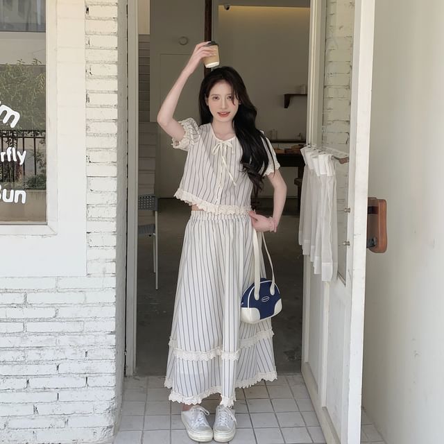Striped Button Top & Maxi Skirt Ensemble