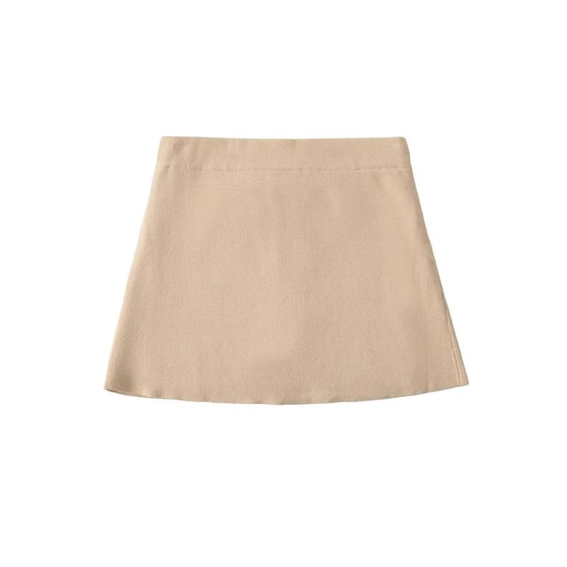 Soft Knit A-Line Mini Skirt in Solid Tone, Low Rise