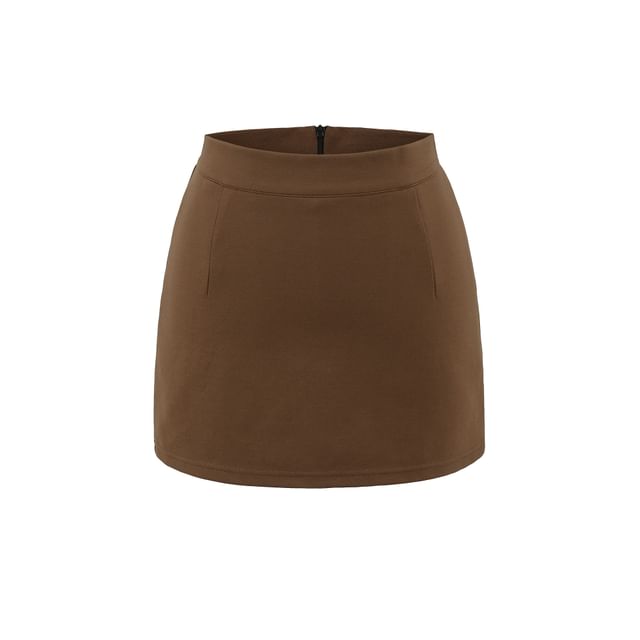 Solid A-Line Mini Skirt with Low-Rise Waistband