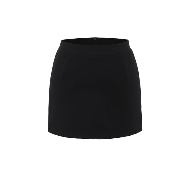 Solid A-Line Mini Skirt with Low-Rise Waistband