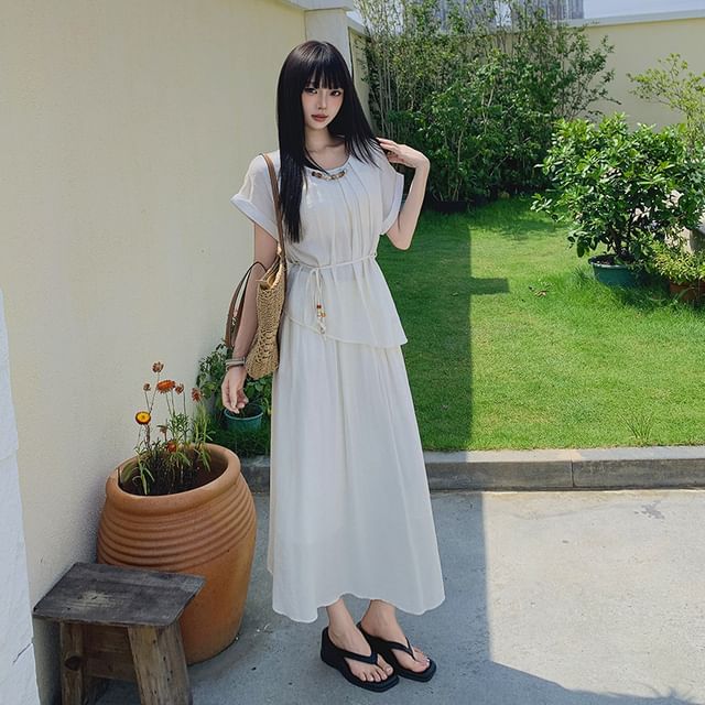 Two-Piece Asymmetric Top & Maxi Skirt Ensemble