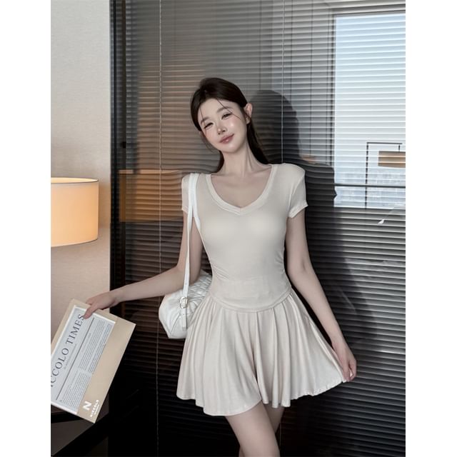 V-Neck Tee & Mini A-Line Skirt Duo