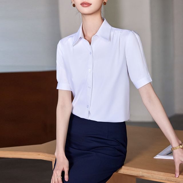 Collared Button Blouse & Mini Pencil Skirt Set