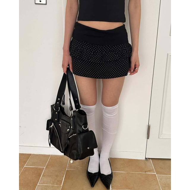 Mid-Rise Polka Dot Mini A-Line Skirt