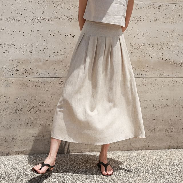 High-Rise Pleated Midi Flared Skirt