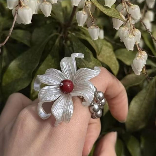 Elastic Alloy Pearl Ring Faux Floral