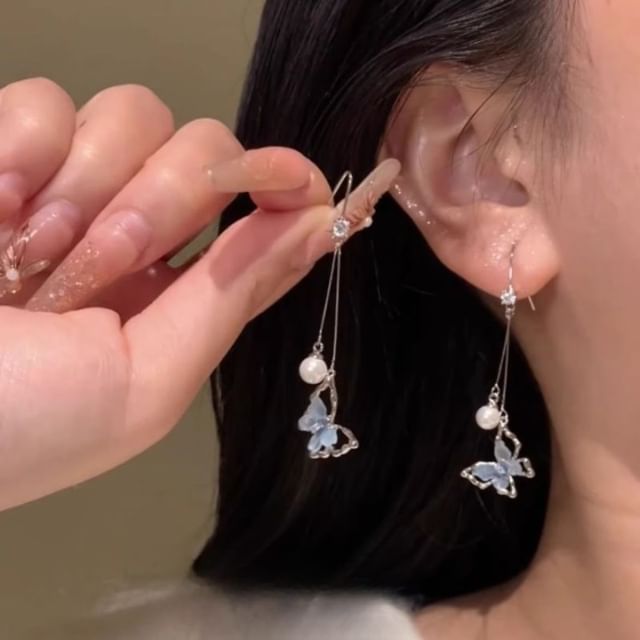 Butterfly Pearl Faux Resin Alloy Dangle Earring