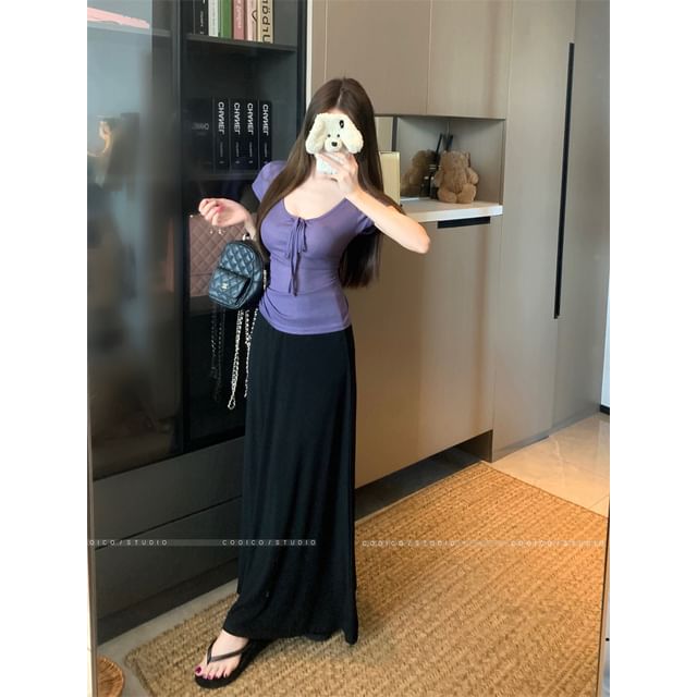 Scoop Neck Top & Maxi A-Line Skirt Pair