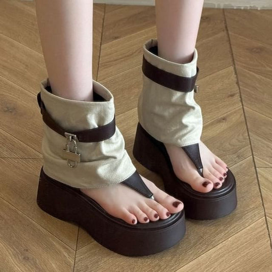 Thong Padlock Boots Panel Platform