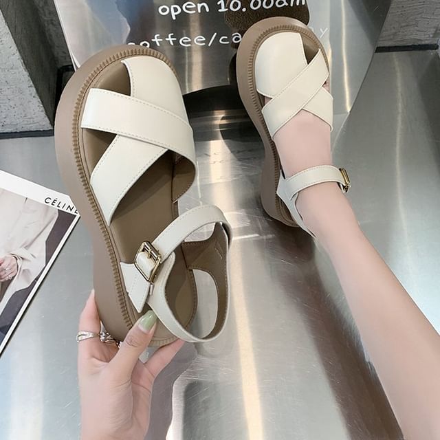 Leather Faux Sandals Platform