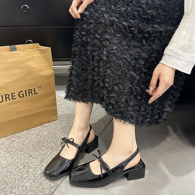 Bow Jane Mary Pumps Square Toe Slingback