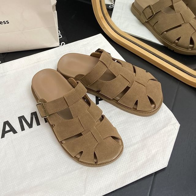 Suede Mules Platform Woven Faux