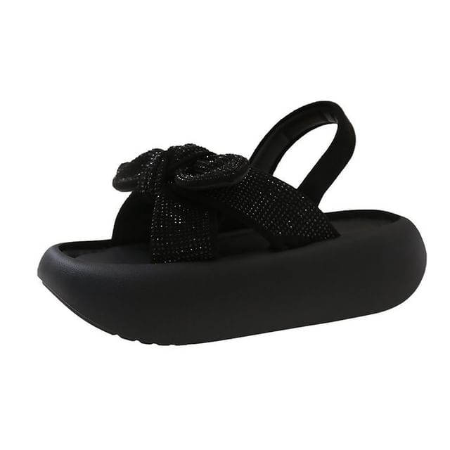 Slingback Rhinestone Bow Platform Sandals