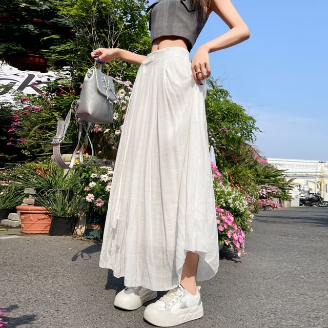 Mid-Rise Knotted Solid A-Line Midi Skirt