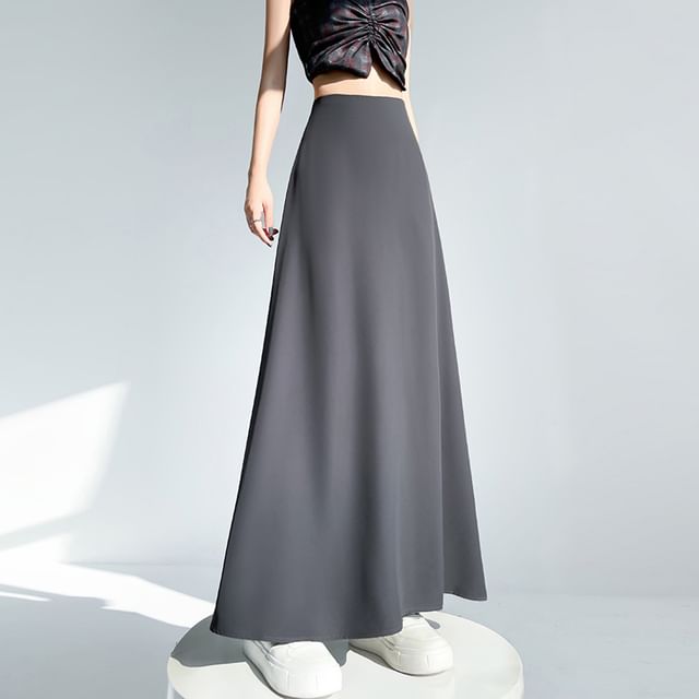 High-Waist Solid Maxi Flared Skirt