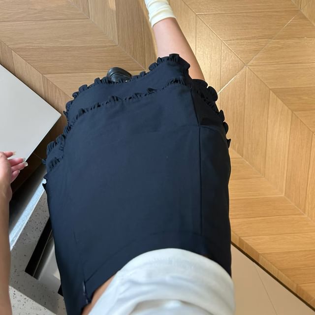 High-Waist Ruffle-Trim Mini Flared Skirt