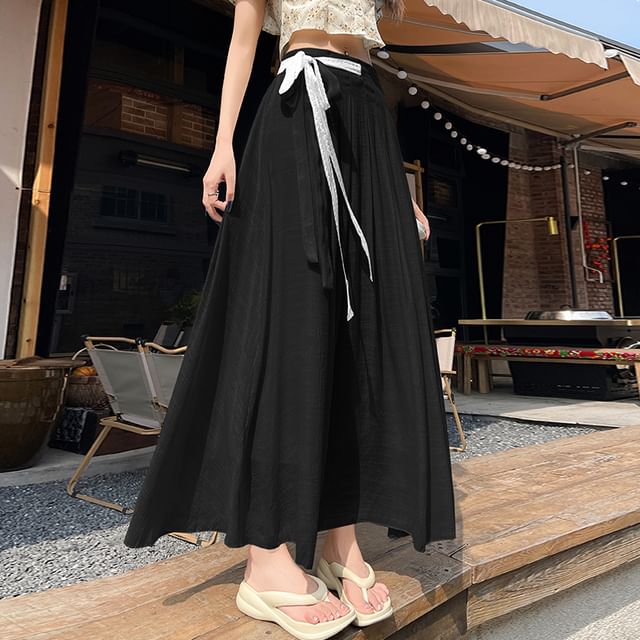 Mid-Rise Knotted Solid A-Line Midi Skirt