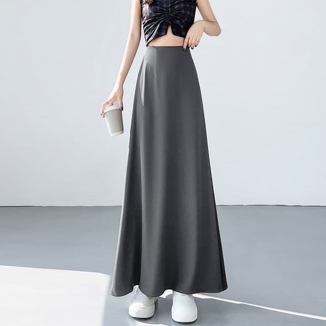High-Waist Solid Maxi Flared Skirt