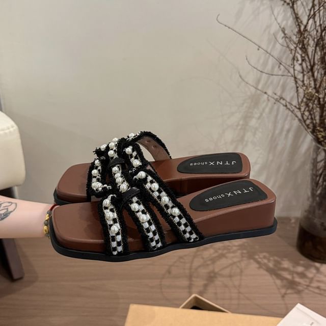 Platform Faux Pearl Slide Sandals