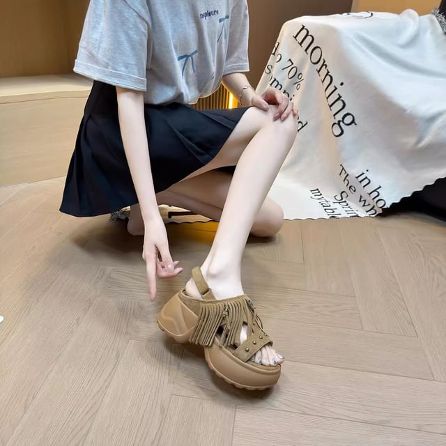 Platform Wedge Sandals Tasseled Slingback Sandals