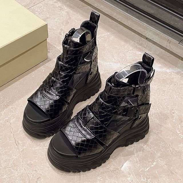 Platform Woven Buckled Sandals