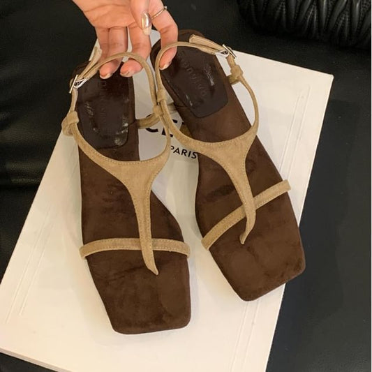 Low Heel Square Toe Sandals