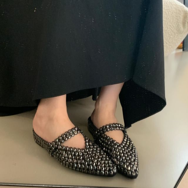 Pointy Rhinestone Mules