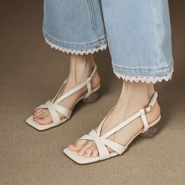 Faux Leather Clear Heel Sandals