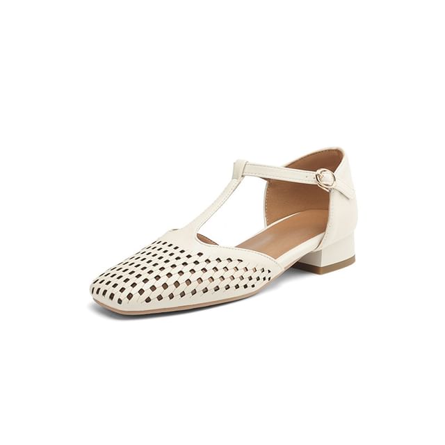 Square Toe Cutout T-Strap Sandals