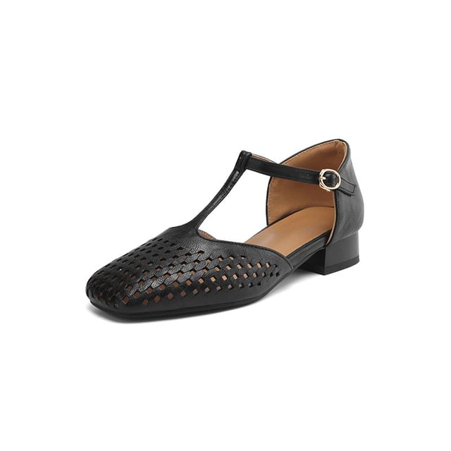 Square Toe Cutout T-Strap Sandals