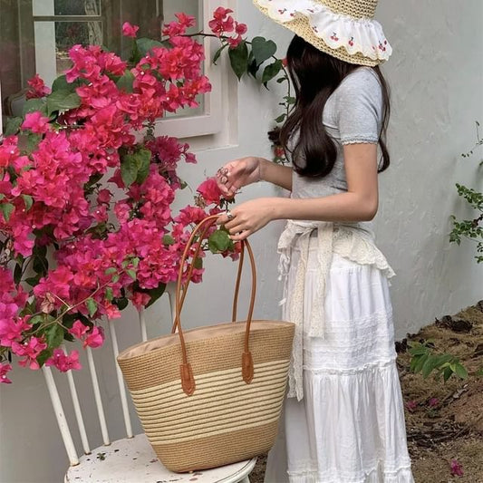 Straw Tote Striped Bag