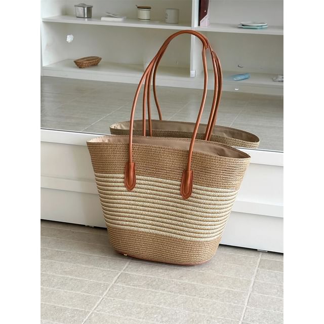 Straw Tote Striped Bag