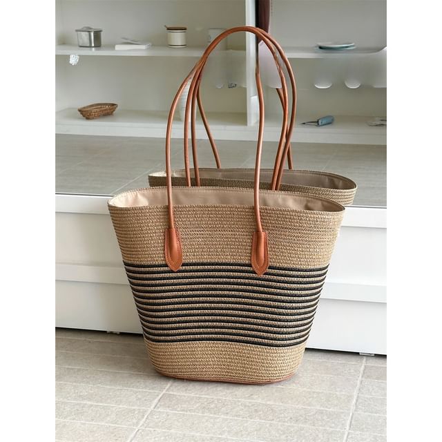 Straw Tote Striped Bag