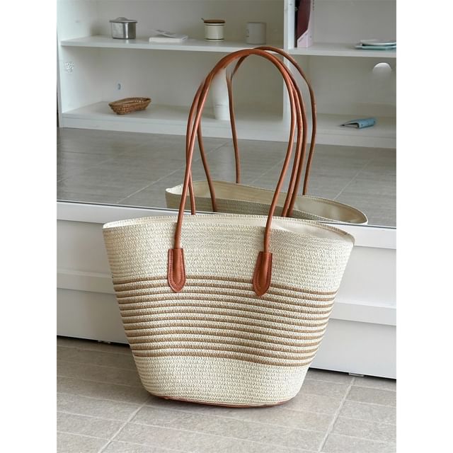 Straw Tote Striped Bag