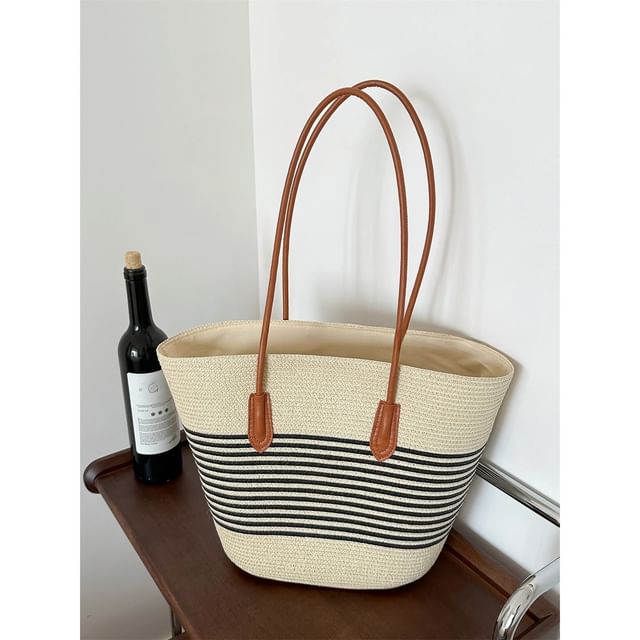 Straw Tote Striped Bag