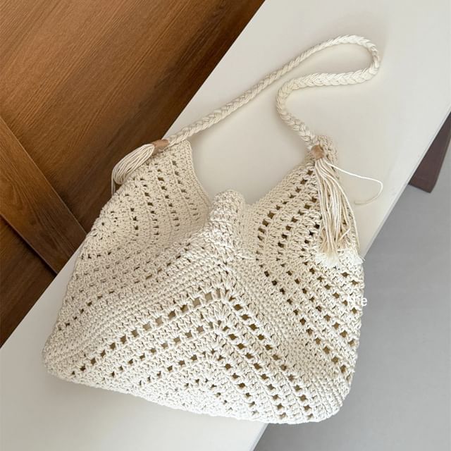 Knit Crochet Tote Bag Tassel