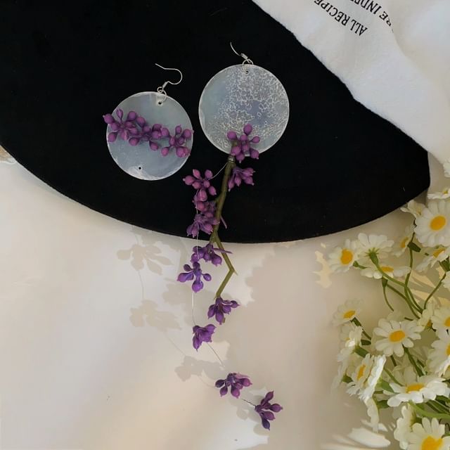 Statement Disc Flower Earring Asymmetrical Drop